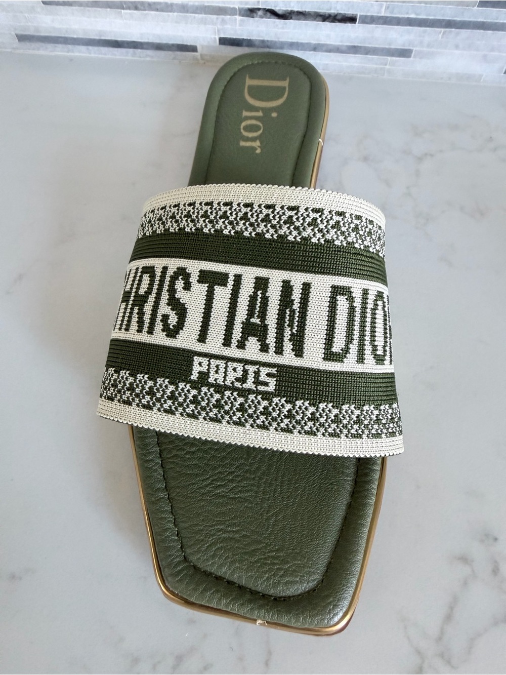 Dior Olive Green Logo Canvas Slide Sandals size 7 - Picture 5 of 12